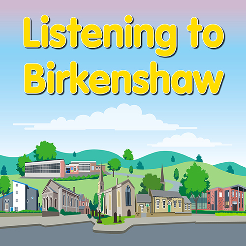 Buildings and green spaces in Birkenshaw